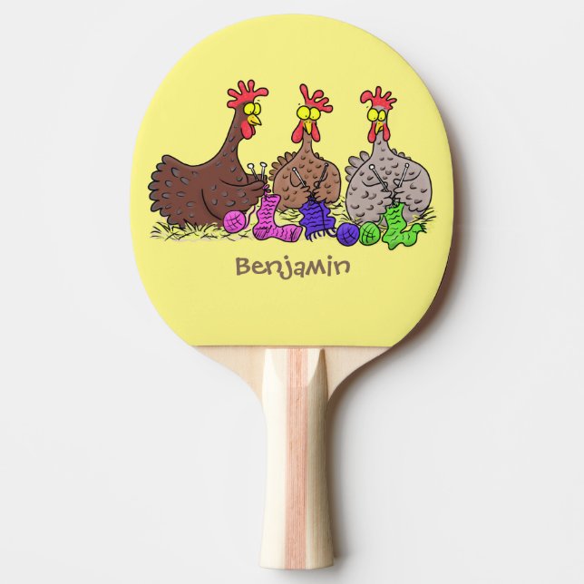 Funny knitting chickens cartoon illustration ping pong paddle (Front)