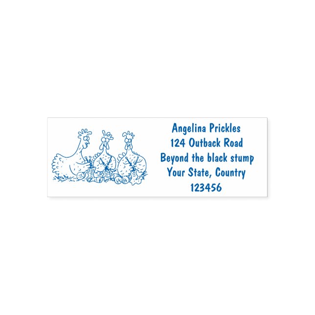 Funny knitting chickens cartoon illustration self-inking stamp (Design)