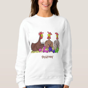 Funny knitting chickens cartoon illustration sweatshirt