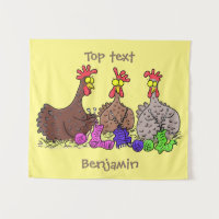 Funny knitting chickens cartoon illustration