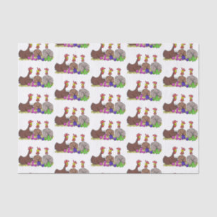 Funny knitting chickens cartoon illustration tissue paper