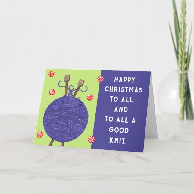 Funny Knitting Christmas Holiday Card (Front)