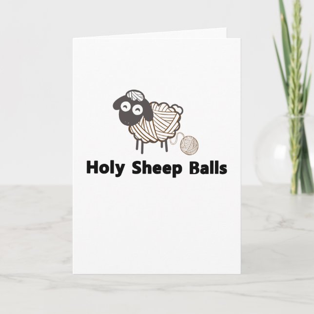Funny Knitting Crochet Craft Holy Sheep Balls Holiday Card (Front)