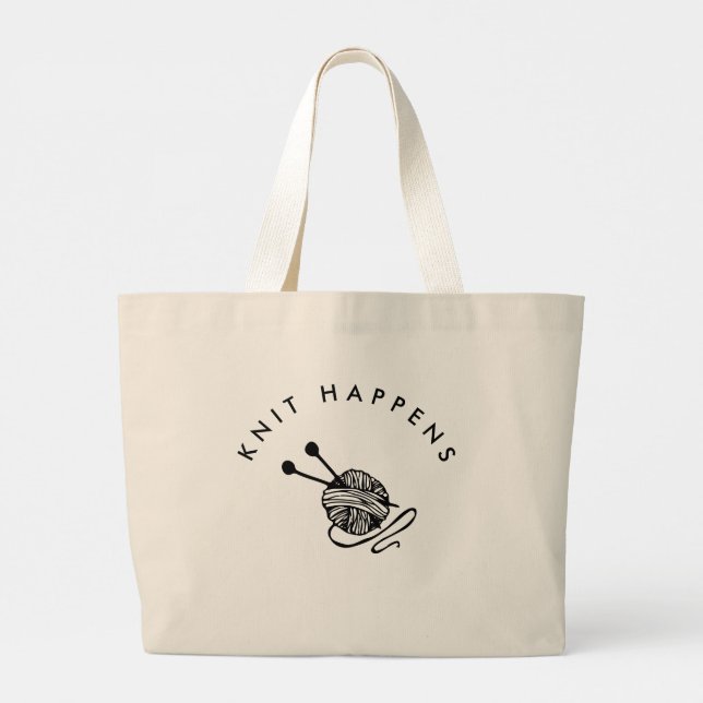 Funny Knitting I  Knit Happens Large Tote Bag (Back)