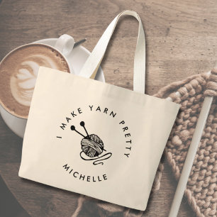Funny Knitting I make Yarn Pretty Personalised Large Tote Bag