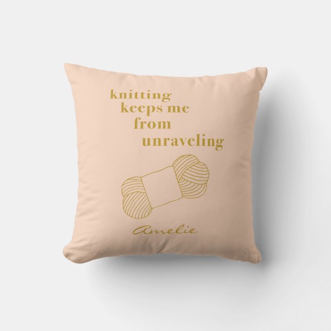Funny Knitting Quote Blush Gold Personalised Cushion (Front)