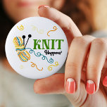 Funny Knitting Saying Knit Happens w. ball of yarn 6 Cm Round Badge<br><div class="desc">This quirky little design carries the timeless phrase "Knit Happens". The phrase is written in green and black mixed typography. The design features a ball of variegated yarn in teal blue, vanilla, mustard and spice together with knitting needles and some wiggly yarn tails. Please browse our store for matching and...</div>