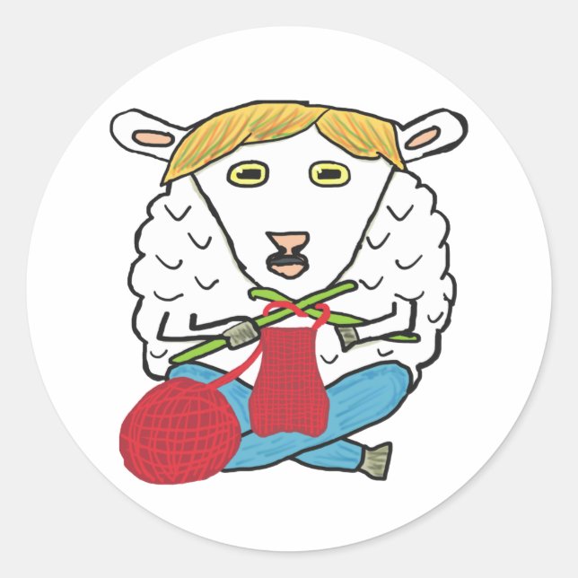 Funny Knitting Sheep Classic Round Sticker (Front)
