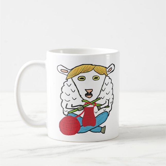 Funny Knitting Sheep Coffee Mug (Left)