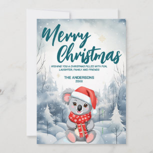 Funny Koala Merry Xmas tree snow Holiday party Card