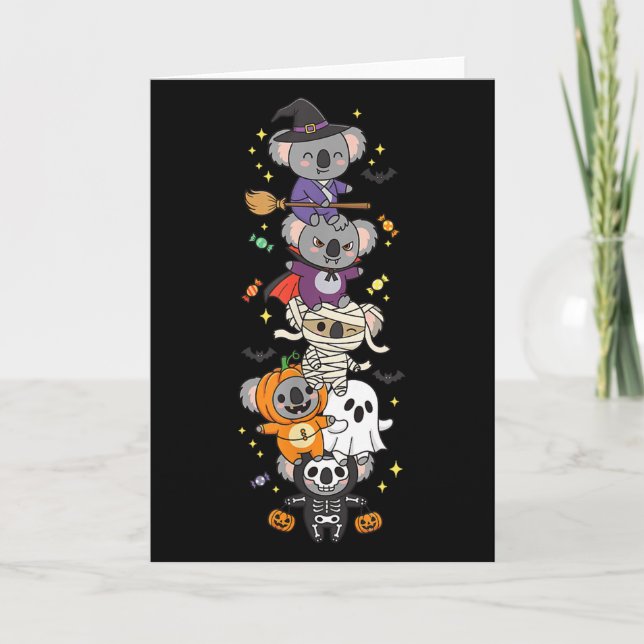 Funny Koala Witch Vampire Ghost Halloween Kids Men Card (Front)