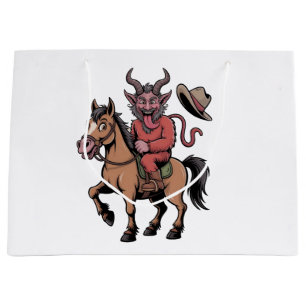 Funny Krampus Christmas Evil Santa Cowboy Western Large Gift Bag