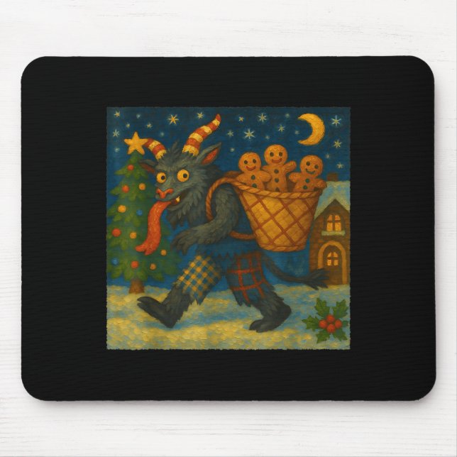 Funny Krampus Gingerbread Night Festive Creepy Hol Mouse Pad (Front)