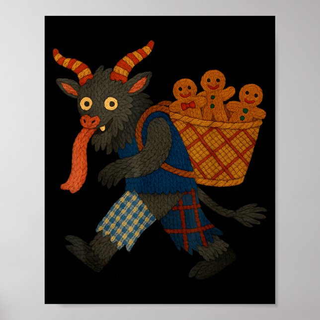 Funny Krampus Gingerbread Yarn Art Creepy Holiday  Poster (Front)