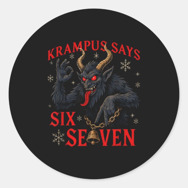 Funny Krampus Says Six Seven 6 7 Meme Christmas Xm Classic Round Sticker (Front)