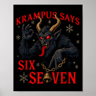 Funny Krampus Says Six Seven 6 7 Meme Christmas Xm Poster