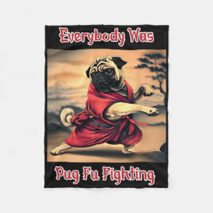 Funny Kung Fu Pug Cute Karate Pug Humorous Dog Tee Fleece Blanket