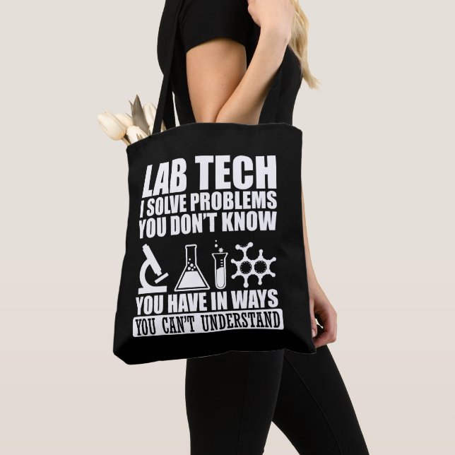 Funny lab tech quotes laboratory technician humour tote bag (Close Up)
