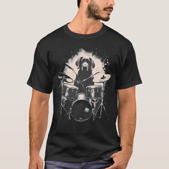 Funny Labrador Dog Playing Drums T-Shirt (Front)