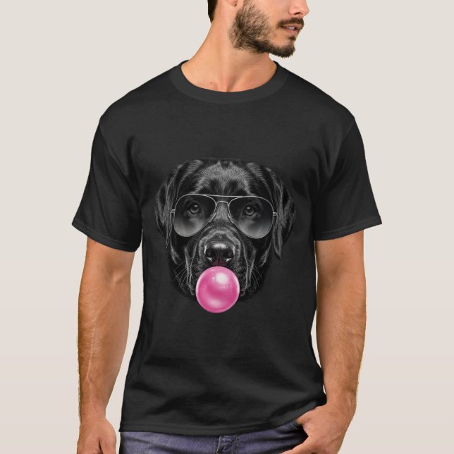 Funny Labrador Retriever Blowing Bubble Gum Cool  T-Shirt (Front)
