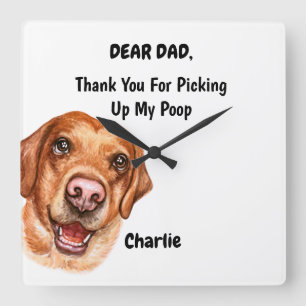 Funny Labrador Retriever Dad Watercolor Canine Art Square Wall Clock