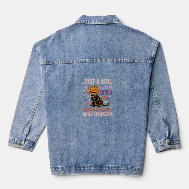 Funny Labrador Retriever Halloween Pumpkin Dog Denim Jacket (Back)