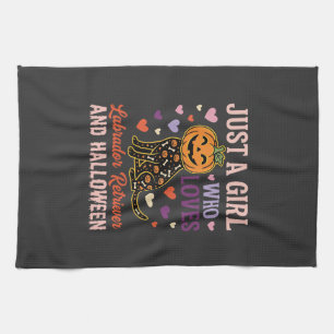 Funny Labrador Retriever Halloween Pumpkin Dog Tea Towel