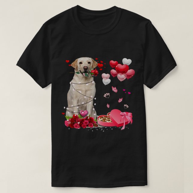 Funny Labrador Rose Heart Happy Valentine Day Dog  T-Shirt (Design Front)