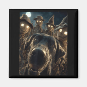 Funny Labrador Selfie With Scarecrows Spooky Magnet