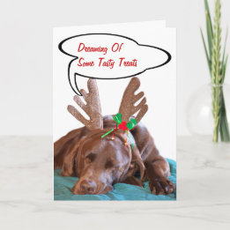 Funny Labrador Wearing Antlers Photo Personalised Holiday Card