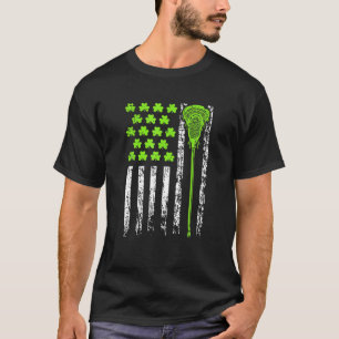 Funny Lacrosse American Flag St Patrick Day For Me T-Shirt