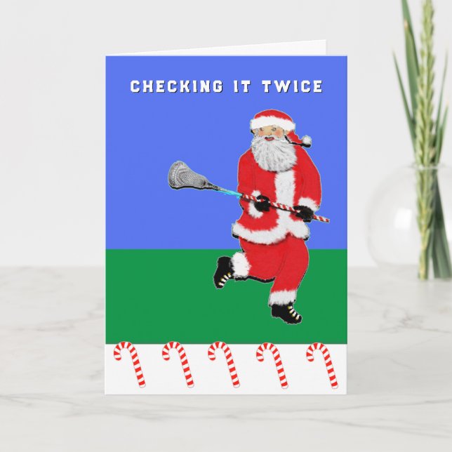 Funny Lacrosse Christmas Holiday Card (Front)