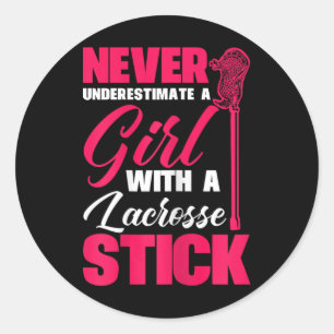 Funny Lacrosse Player A Girl With A Lacrosse Stick Classic Round Sticker