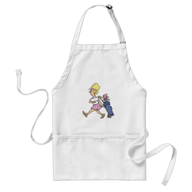 funny lady golfer cartoon graphic standard apron (Front)