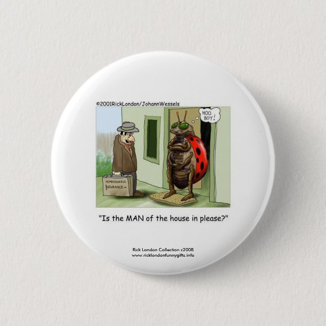 Funny Ladybug Cartoon On Quality Novelty Button (Front)