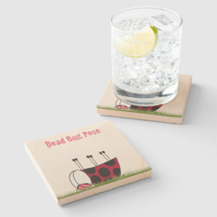 Funny Ladybug Dead Bug Yoga Pose Stone Coaster