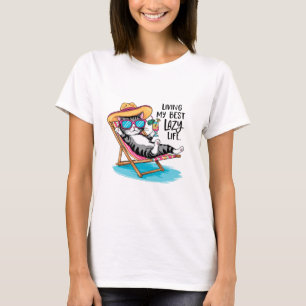 Funny Laid-Back Cat Design  T-Shirt