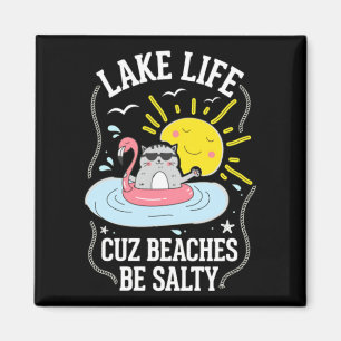 Funny Lake Life Cat Floating Summer Vibes Magnet