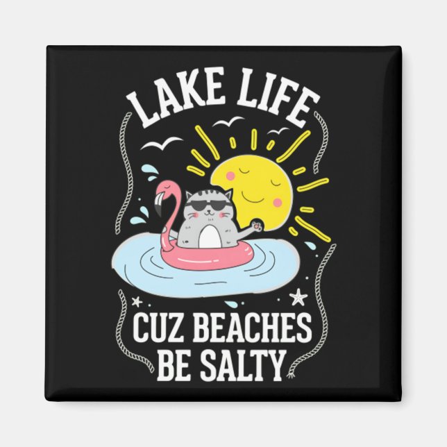 Funny Lake Life Cat Floating Summer Vibes Magnet (Front)