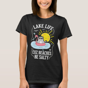 Funny Lake Life Cat Floating Summer Vibes T-Shirt
