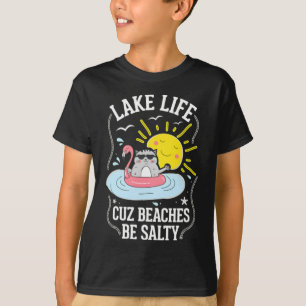 Funny Lake Life Cat Floating Summer Vibes T-Shirt