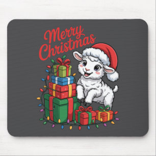 Funny Lamb Santa Hat Animals Lovers Ugly Christmas Mouse Pad