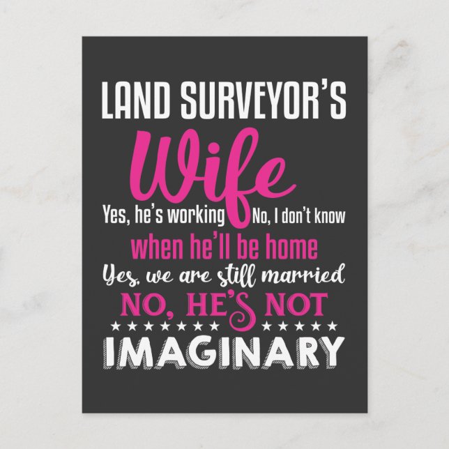 Funny Land Surveyor Wife Husband Couple Wedding Postcard (Front)