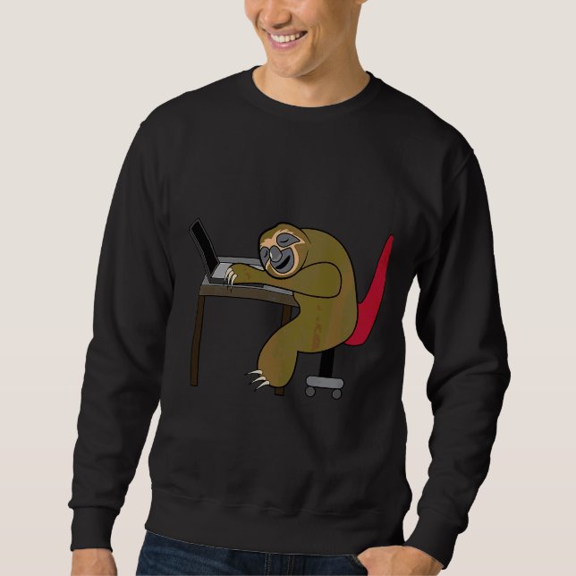 Funny Laptop Sloth Home Office Humour Internet Job Sweatshirt (Front)