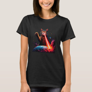 Funny Laser Eyes Cat Space & Cats Lovers UFO Belie T-Shirt