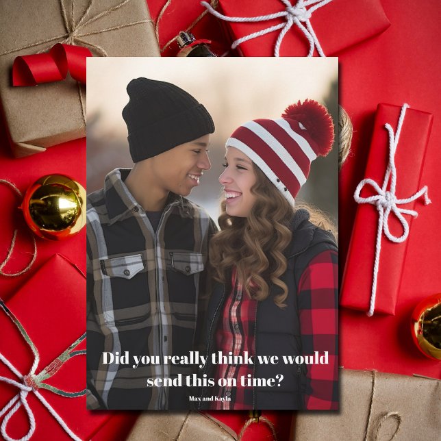 Funny Late Christmas Family Photo Belated Holiday Card (Creator Uploaded)