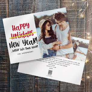 Funny Late Happy New Year Photo Holiday Card