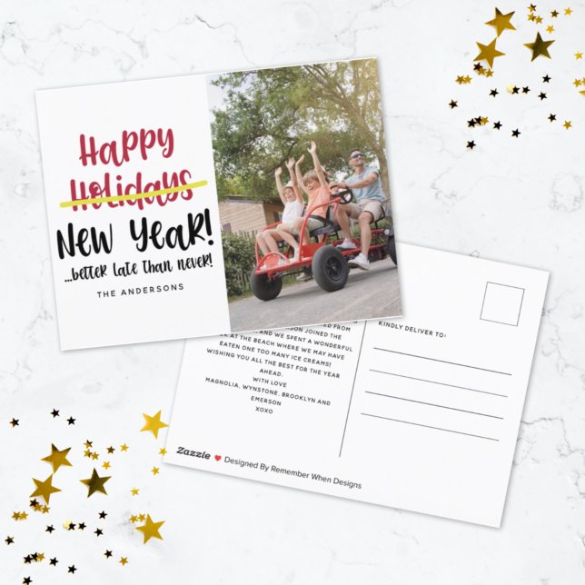 Funny Late Happy New Year Photo Holiday Postcard (Creator Uploaded)
