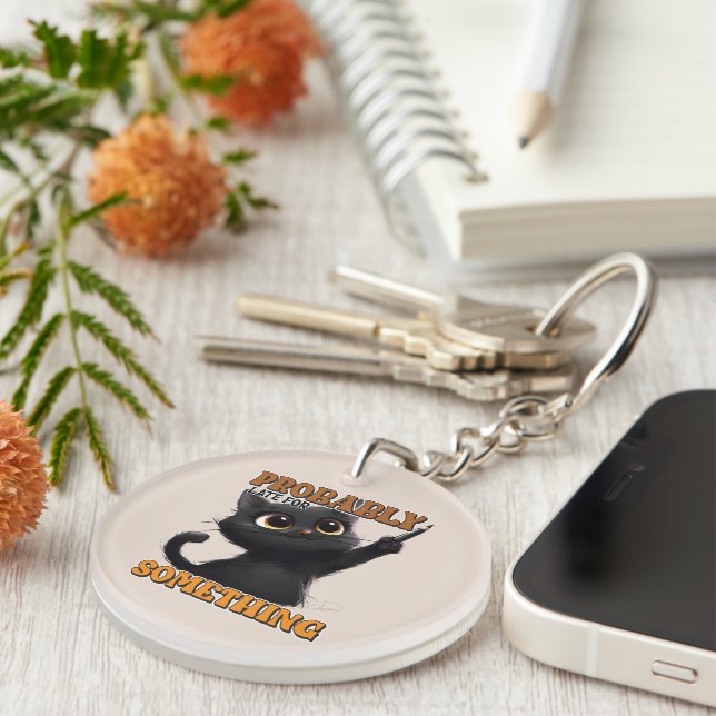 Funny late word art cat key ring (Front Right)