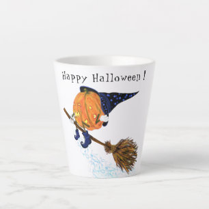 Funny Latte Mug Halloween Witch Pumpkin Flying